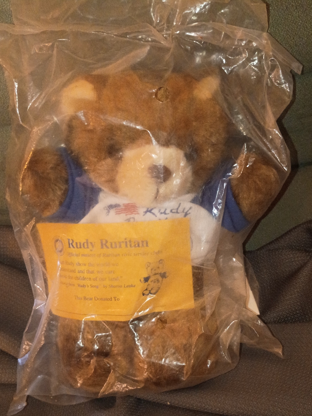 Rudy Ruritan Brown Plush Bear - Blue & White Shirt